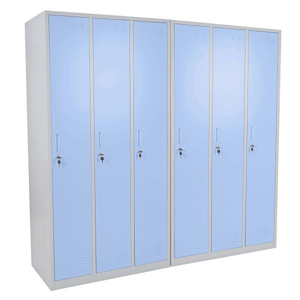 Mendler Schließfach Boston T829, Spind Wertfachschrank Schließfachschrank, Metall 6 Fächer, blau, 54025+54025