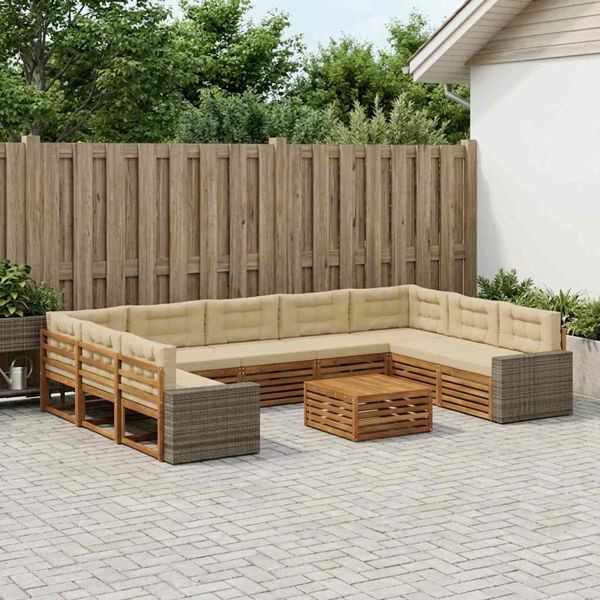 vidaXL Outdoor-Sofagarnitur 10-teilig Natur und Beige Massivholz Akazie, 3383881