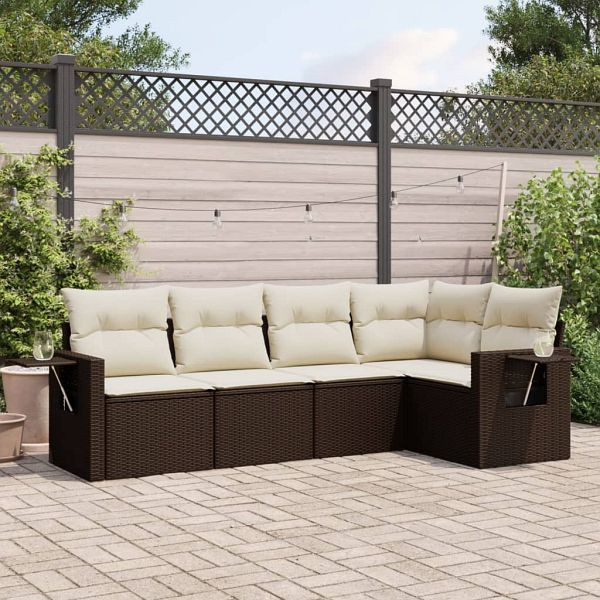 vidaXL 5-teilig Garten-Sofagarnitur mit Kissen Braun Poly Rattan, 3252470