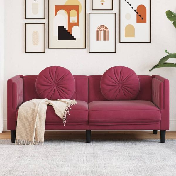 vidaXL Sofa mit Kissen 2-Sitzer Weinrot Samt, Füllung: Füllung: PP-Baumwolle, 372636