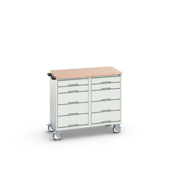 bott verso Montagewagen, mit 10 Schubladen und Multiplex-Top, BxTxH: 1050 x 600 x 980 mm, Lichtgrau / Lichtgrau, 16927101.16
