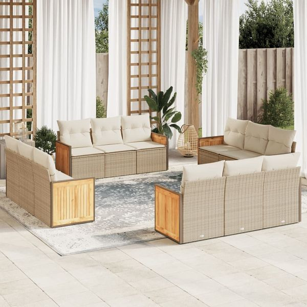vidaXL 12-teilig Garten-Sofagarnitur mit Kissen Beige Poly Rattan, 3227514
