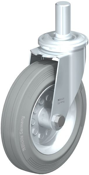 Blickle LEZ-VE 200R-27-SG Stahlblech-Lenkrolle mit Zapfen, Vollgummi, Grau, 654111
