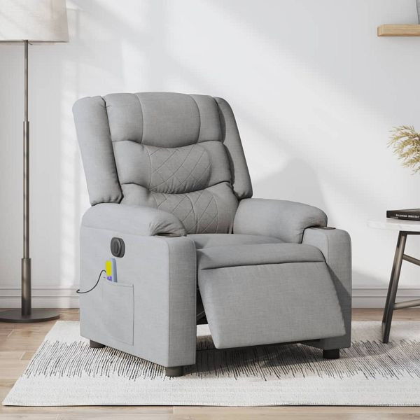 vidaXL Massagesessel Elektrisch Hellgrau Stoff, 3206570