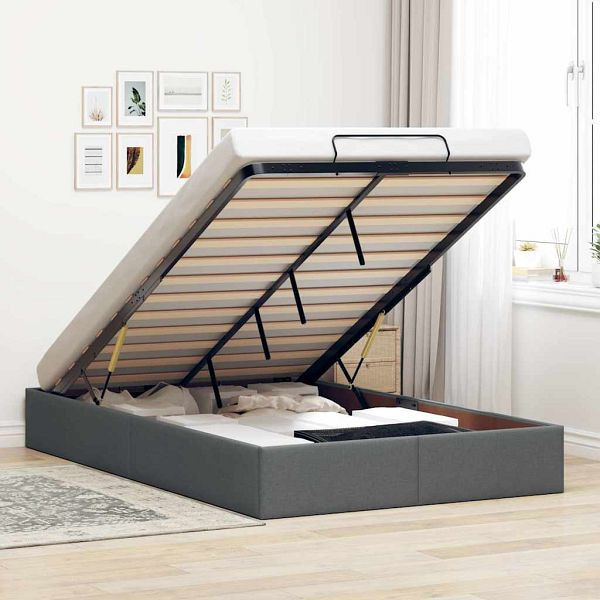 vidaXL Ottoman-Bett ohne Matratze Dunkelgrau 120x200 cm Stoff, 3310869