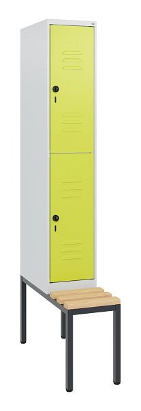 C+P Doppelstöckiger Spind Classic PLUS, Bank, 1950x300x815mm, 7035/0024, Drehriegel, Sitzleisten aus Buche, mit untergebauter Sitzbank, 0803505-10 S10010