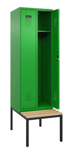 C+P Spind Evolo PLUS, 2 Abteil, 2120x600x815mm, 6037/6037, Zylinderschloss, Sitzfläche Buche-Hartholz, Sitzbank, 0490507-20 S10053