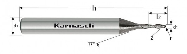 Karnasch VHM-Micro Radiusfräser lang HSC d=1,0/r=0,5/Z=2 UFX-1 Nano, VE: 10 Stück, 3062860100