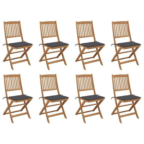 vidaXL Klappbare Gartenstühle mit Kissen 8 Stück Massivholz Akazie, 3075113