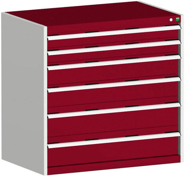 bott cubio Schubladenschrank bestückt mit 6 Schwerlastschubladen BxTxH: 1050 x 750 x 1000 mm, RAL 7035/3004, 40029108.24V