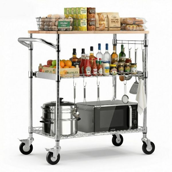 VEVOR Küchenwagen 3 Ebenen, Schwerlast bis 300 kg, Höhenverstellbare Ablagen, Metall, 762x457x914 mm, GSCFTCDN3CXM873TV001V0