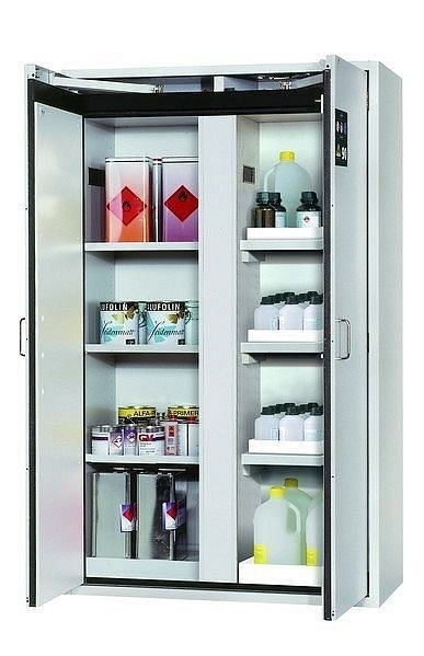 asecos Sicherheitsschrank S-CLASSIC-90, S90.196.120.MV.WDAS in lichtgrau RAL 7035 mit 3x Fachboden (Stahlblech), 30348-001-30349