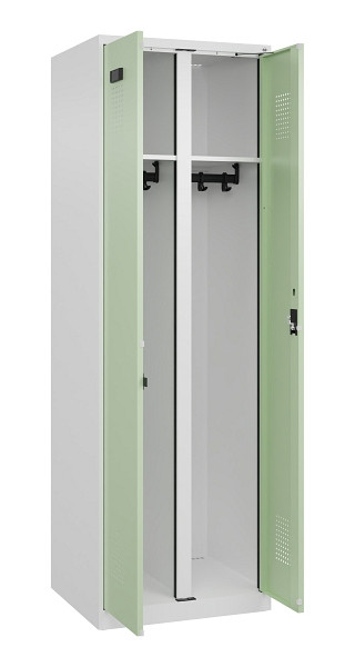 C+P Schwarz-Weiß-Spind Evolo PLUS, 2 Abteile, 1850x600x500mm, 9016/6019, Zylinderschloss, 049002-20 S10046