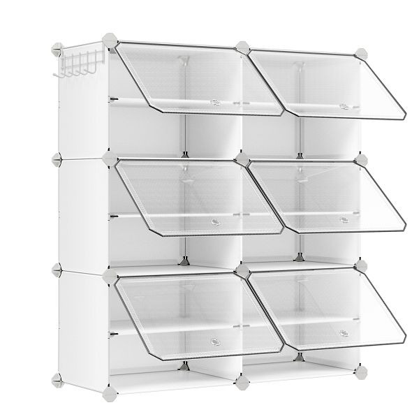 SONGMICS Verschließbarer Schuhregalschrank, 6-Slots, 30 x 40 x 30 cm pro Schlitz, mit Türen, Stahlrahmen, Kunststoffplatten, weißen, LPC033W01