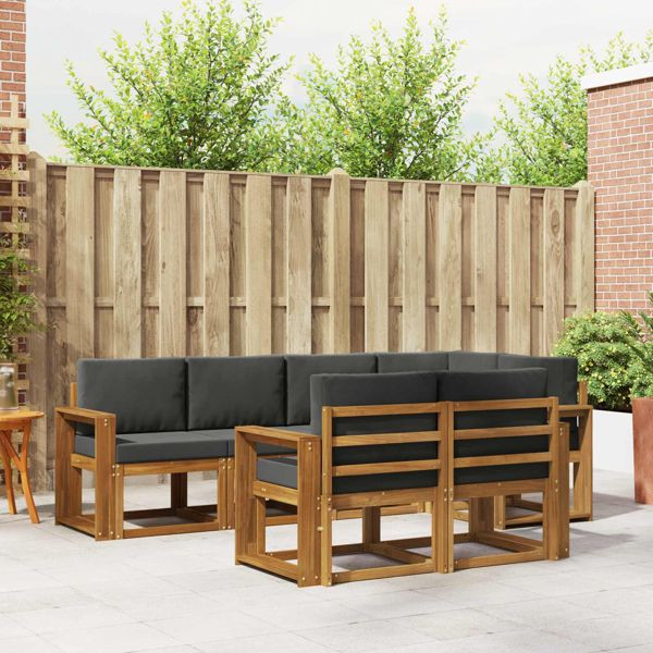 vidaXL Outdoor-Sofagarnitur mit Kissen 7-teilig Natur und Anthrazit, 3366540