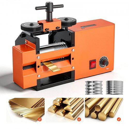 VEVOR Schmuckwalzwerk Elektrisch 60 mm 3-in-1 Walzwerk Flach Vierkant Rund, Einstellbare Dicke 0,03–7 mm, zum Pressen von Duktilen, DDYPJ3H1YPYX0YYR4001V2