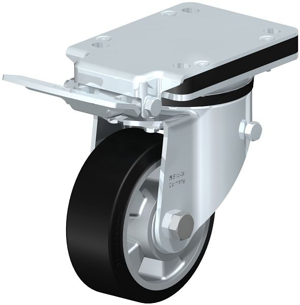 Blickle LK-ALEV 127K-IS Stahlblech-Lenkrolle, schwere Ausführung, mit Anschraubplatte & Feststeller, Elastik-Vollgummi, Schwarz, 678870