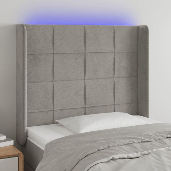 vidaXL LED Kopfteil Hellgrau 93x16x118/128 cm Samt, 3124084