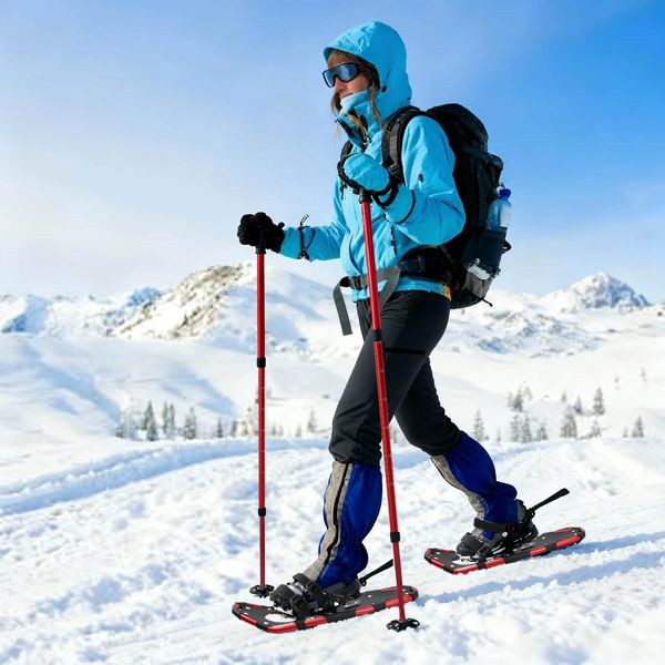 vidaXL 3 in 1 Schneeschuhe mit Wanderstöcken Rot und Schwarz 25 Zoll, 42021431