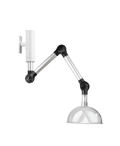 GEOVENT PERMA Arm 1420 mm, 3 Gelenke, schwarz, ø76, Wandmontage mit Basis 180mm and Absaughaube ø380, Polycarbonat, 10-408SL+10-415+10-416