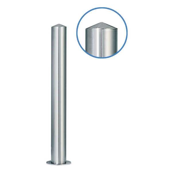 Stein HGS Absperrpfosten "Acero Spitzkopf" (V2A) Ø102mm aus Edelstahl, zum Aufdübeln, selbstaufrichtend, bis 30° Sollbruchstelle, geschliffen, 32326-g