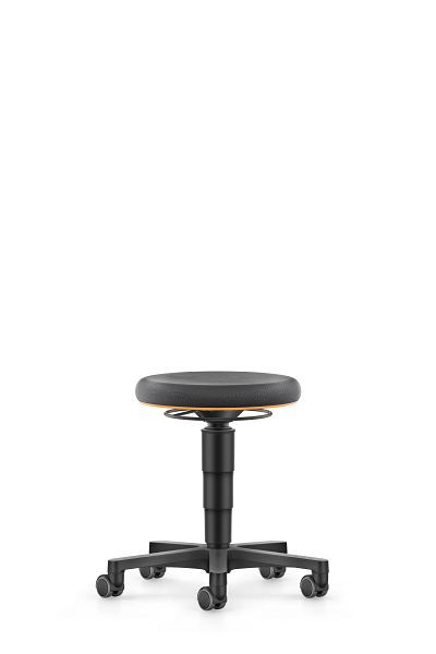 bimos Allround Hocker mit Rollen, Supertec schwarz, Sitzhöhe 450-650 mm, Farbring orange, 9463-SP01-3279