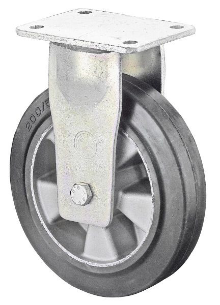 BS Rollen Schwerlastrolle, Bockrolle, Rad-Breite 60 mm, Rad-Ø 300 mm, Tragfähigkeit 700 kg, Elastik-Reifen schwarz, Aluminium, Kugellager, RR110.B80.300
