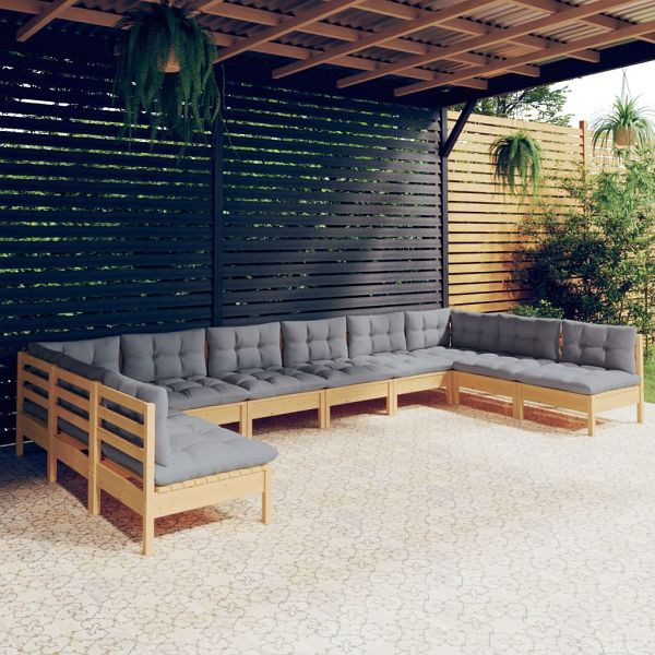 vidaXL 10-teilig Garten-Lounge-Set mit Grauen Kissen Kiefer Massivholz, 3097186