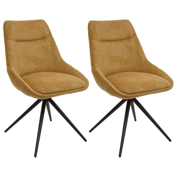 Mendler 2er-Set Esszimmerstuhl HWC-M65, Küchenstuhl Lehnstuhl Stuhl, drehbar Auto-Position Metall Stoff/Textil, senfgelb, 105067