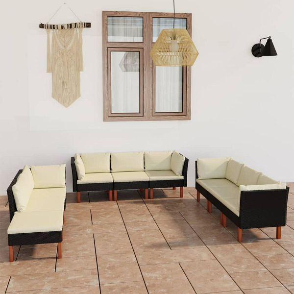 vidaXL 9-tlg. Garten-Lounge-Set mit Kissen Poly Rattan Schwarz, 3059748