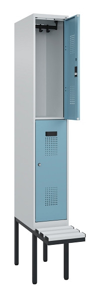 C+P Doppelstock-Spind Evolo PLUS, Bank, 2 Fächer, 2120x300x815mm, 7035/0010, Zylinderschloss, Sitzfläche Kunststoff, 0493407-10 S10117