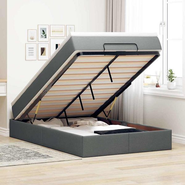 vidaXL Ottoman-Bett mit Matratze Dunkelgrau 120x190 cm Stoff, 3311093