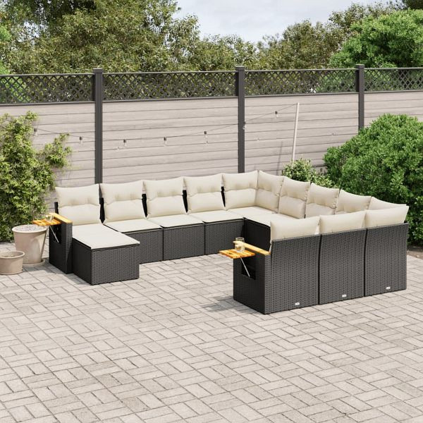 vidaXL 11-teilig Garten-Sofagarnitur mit Kissen Schwarz Poly Rattan, 3259606