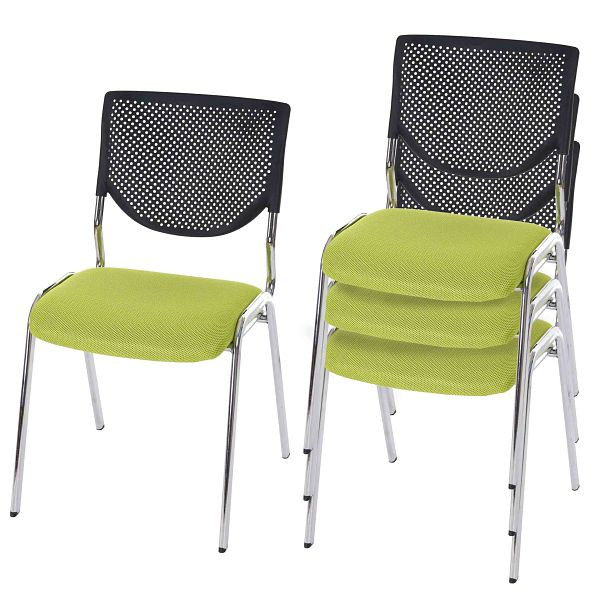 Mendler 4er-Set Besucherstuhl T401, Konferenzstuhl stapelbar, Stoff/Textil, Sitz grün, Füße chrom, 42310