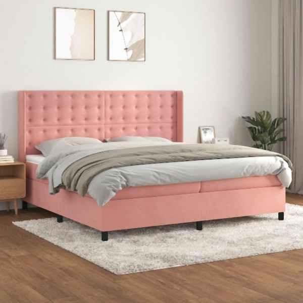 vidaXL Boxspringbett mit Matratze Rosa 200x200 cm Samt, 3132944