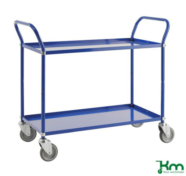 Kongamek Leichter Etagenwagen, 4 Lenkrollen, 2 davon mit Bremsen, Blau, 2 Böden, KM4147-BB