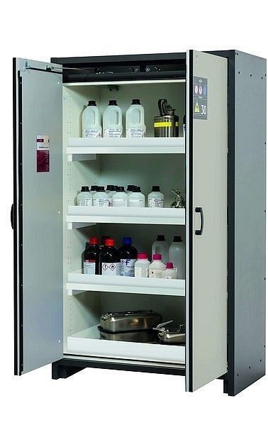 asecos Sicherheitsschrank Q-CLASSIC-30, Q30.195.116 in lichtgrau RAL 7035 mit 3x Wannenboden Standard (Polypropylen), 31003-061-30013