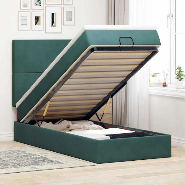 vidaXL Ottoman-Bett mit Matratzen & LEDs Dunkelgrün 80x200 cm Samt, 3314213