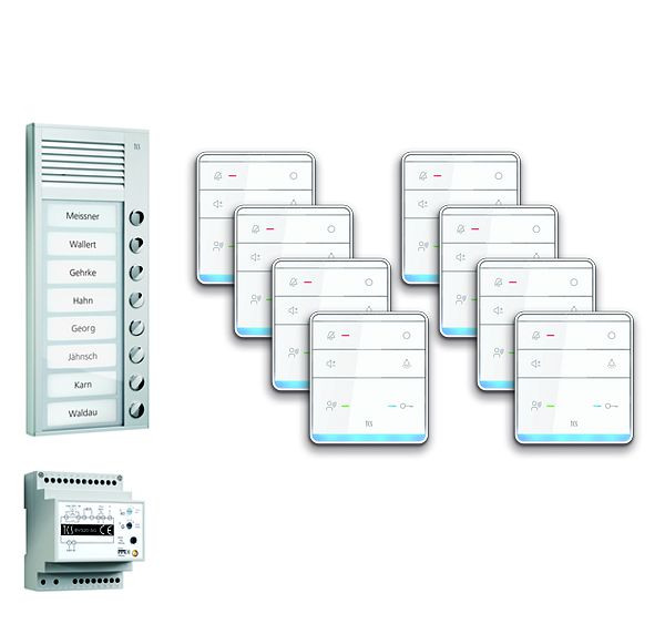 TCS Türkontrollsystem audio:pack AP für 8 Wohneinheiten, mit Außenstation PAK 8 Klingeltasten, 8x Freisprecher ISW5010, Steuergerät BVS20, PPAF08-EN/01