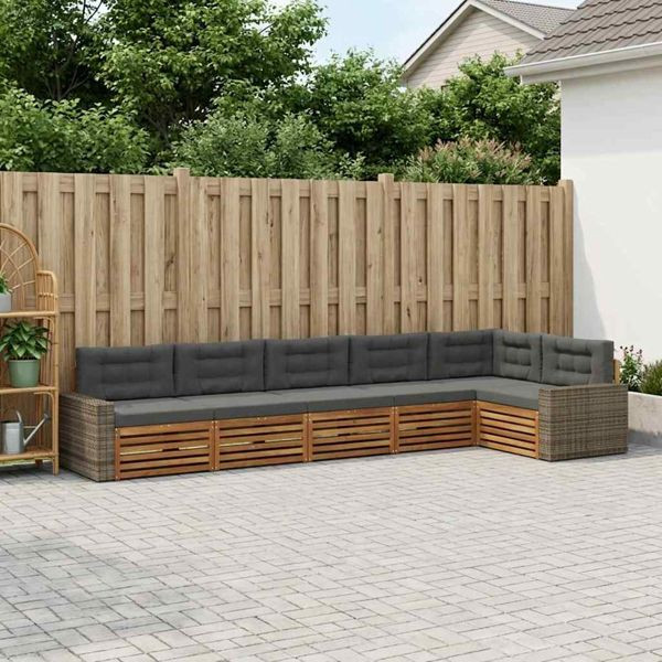 vidaXL Outdoor-Sofagarnitur 6-teilig Natur und Anthrazit, 3383430