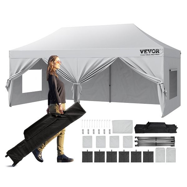 VEVOR Pavillon 304,8x609,6x320cm 500D PU-Silber-Gewebe höhenverstellbar inkl. Aufbewahrungstasche 12-16 Personen für Campingausflug, DCSYPBS1020FTSS9LV0