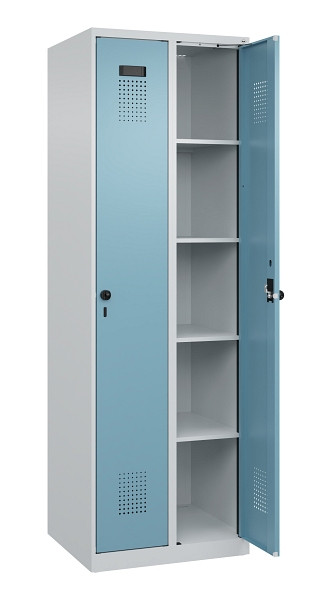C+P Wäsche-Spind Evolo PLUS, 2 Abteile, 1850x600x500mm, 7035/0010, Verschluss Drehriegel, Ablageböden 8, 049000-20B S10009