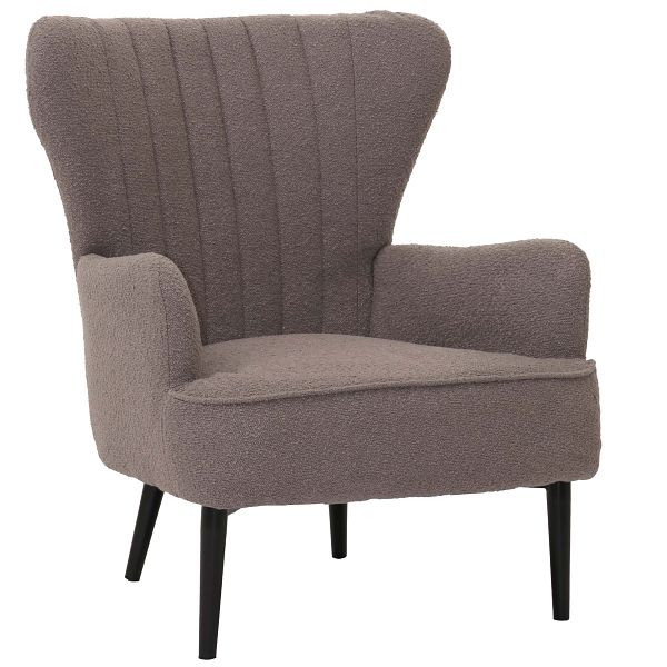 Mendler Lounge-Sessel HWC-K37, Cocktail-/Ohrensessel Polsterstuhl Retro Vintage Stoff Bouclé (600g/m²) Öko-Tex, hellgrau, 109071