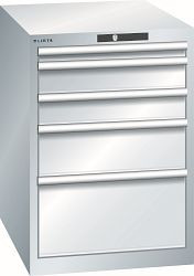 LISTA Schubladenschrank 27x36E (BxTxH) 564x725x850mm AUTO Lock, Lichtgrau, 5 Schubladen, Fronthöhen: 50 - 300 mm, 78.527.020.A