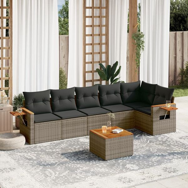 vidaXL 7-teilig Garten-Sofagarnitur mit Kissen Grau Poly Rattan, 3226837