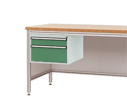 Manuflex Gehäuse-Unterbau für ALU-Arbeitstische, Nutzhöhe 300 mm mit 2 Schubfächern, für Tischtiefe 800 mm, Resedagrün, ZB4572.6011