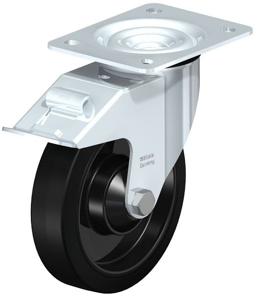 Blickle LE-POEV 161K-FI Stahlblech-Lenkrolle mit Anschraubplatte & Feststeller, Elastik-Vollgummi, Schwarz, 754469