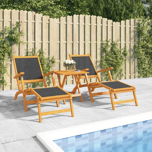 vidaXL Garten-Liegestühle mit Tisch Massivholz Akazie und Textilene, 3120443