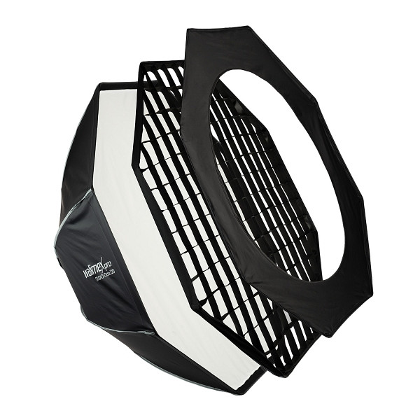 Walimex pro Studio Softbox Octagon 120cm, um 360° drehbar, einfacher Aufbau, inkl. Grid, Maske, 1023433