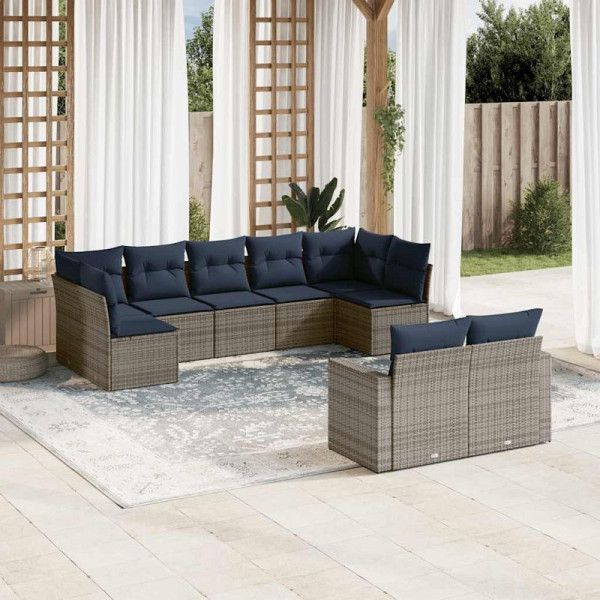 vidaXL 9-teilige Garten-Sofagarnitur mit Kissen Grau Poly Rattan, 3219411